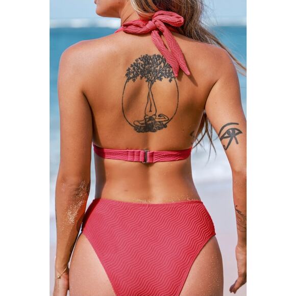 Cupshe Other - Cupshe Cherry Red Plunging Cutout Bikini Top- NWT - Sz L